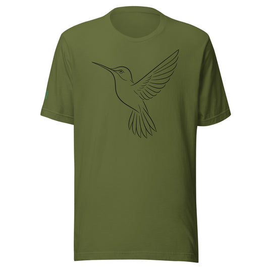 Hummingbird Grace T-Shirt - Line Art Nature Tee (Black outline)