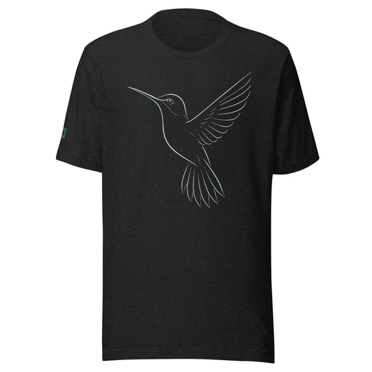 Hummingbird Grace T-Shirt - Line Art Nature Tee (White outline)