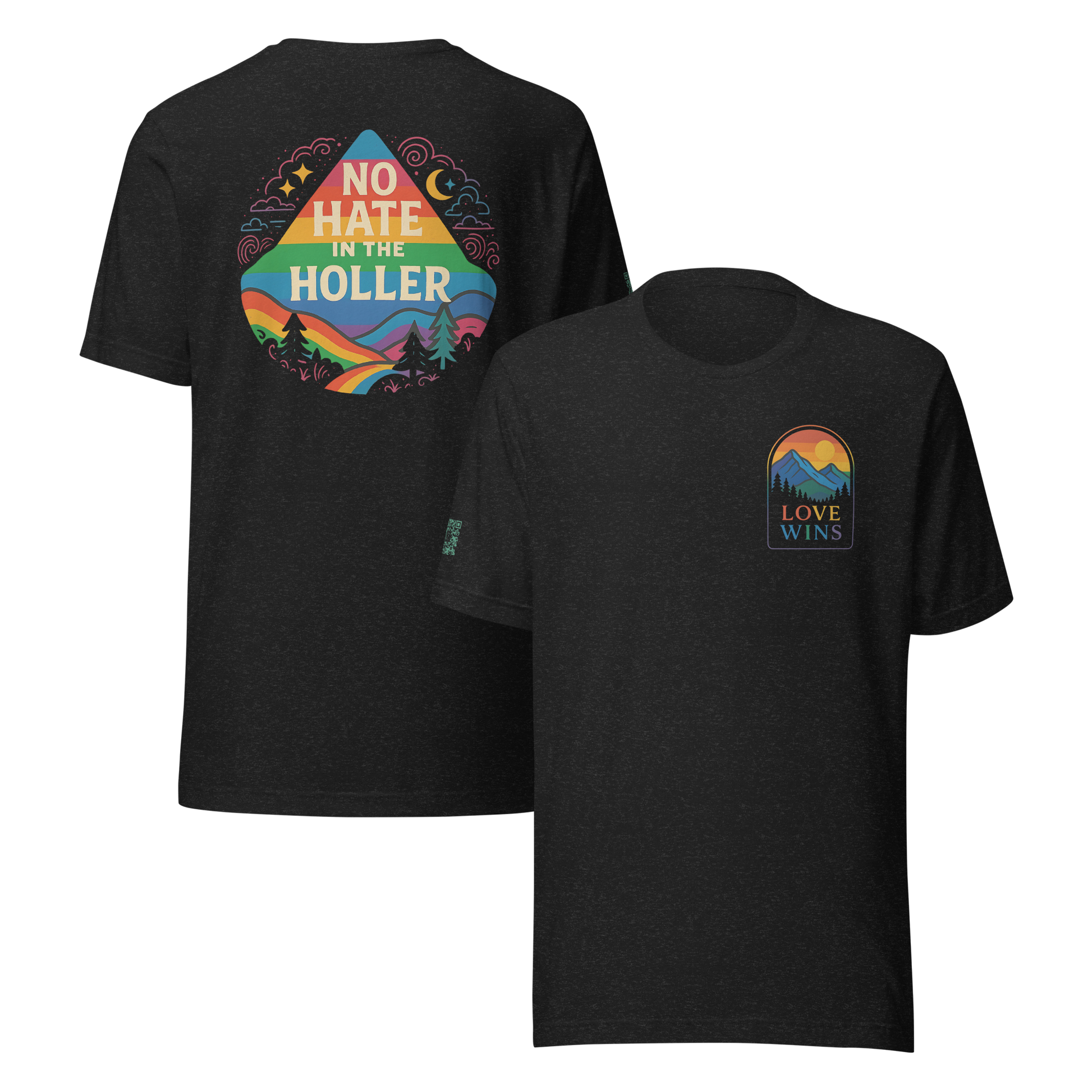No Hate in the Holler Crew Neck Tee - Rainbow Mountain LGBTQ+ Pride Design