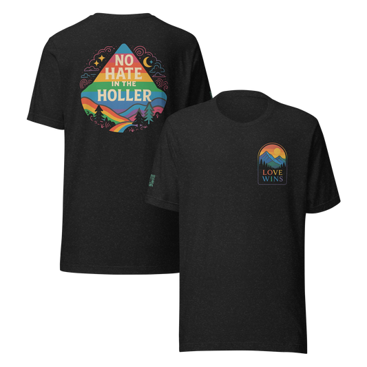 No Hate in the Holler Crew Neck Tee - Rainbow Mountain LGBTQ+ Pride Design