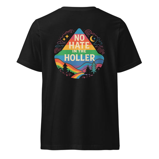 No Hate in the Holler V-Neck Tee - Rainbow Mountain LGBTQ+ Pride Design