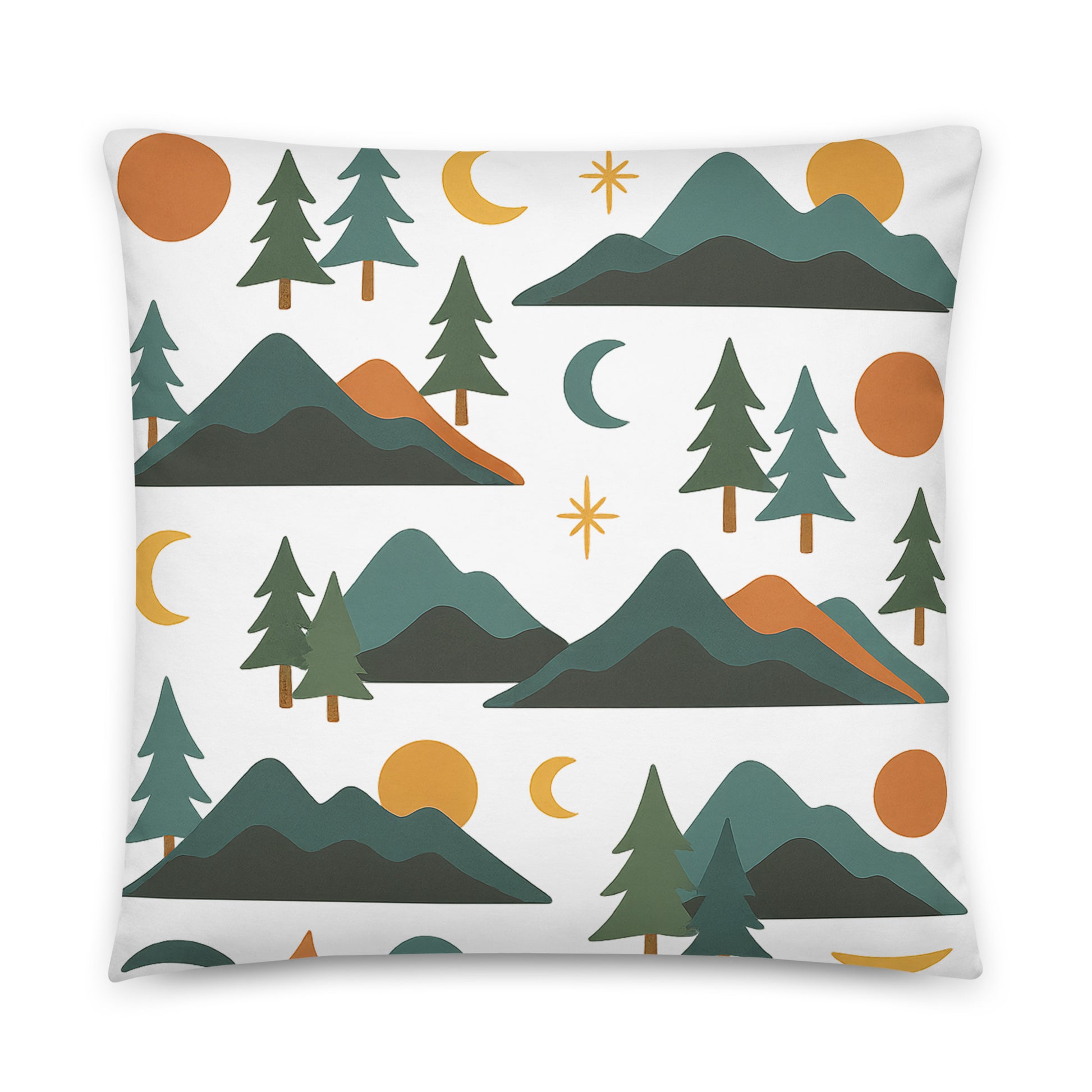 Retro Smoky Mountains Pillow – Mid-Century Modern Forest Decor