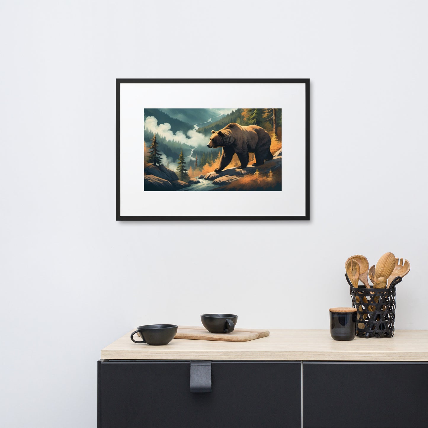 Grizzly in Mountains - Framed Poster