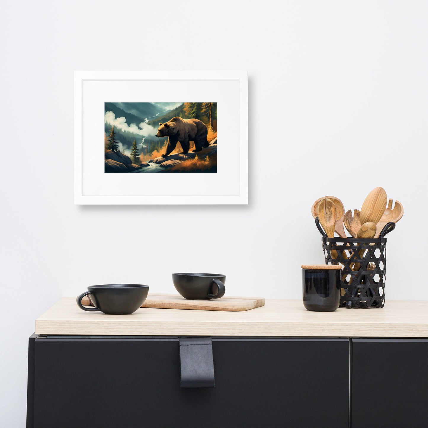 Grizzly in Mountains - Framed Poster