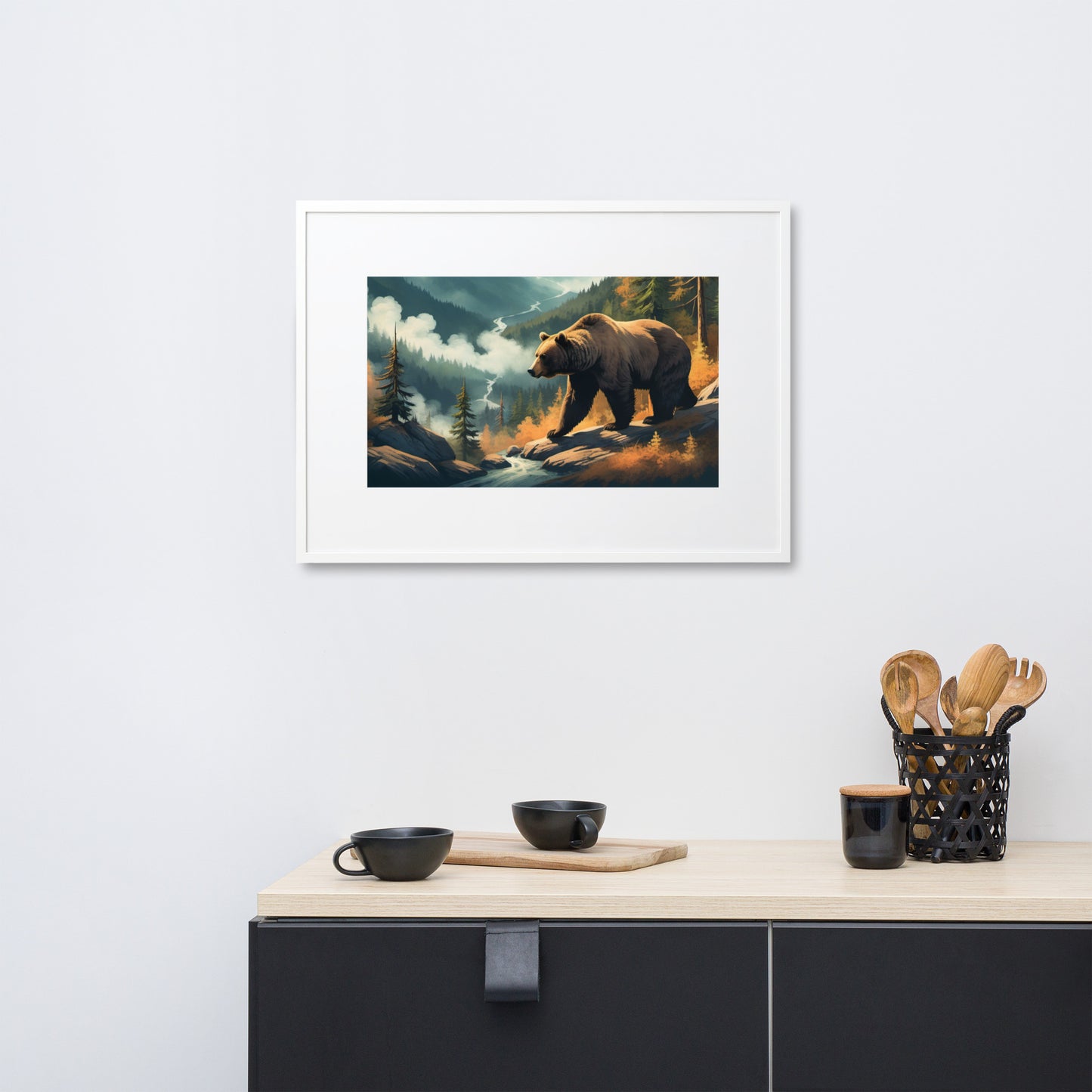 Grizzly in Mountains - Framed Poster