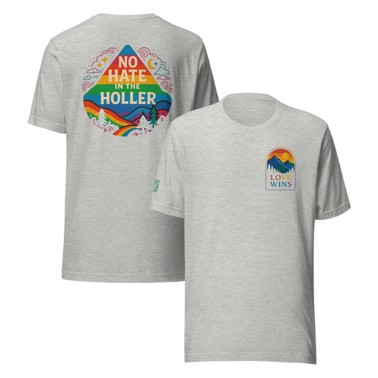 No Hate in the Holler Crew Neck Tee - Rainbow Mountain LGBTQ+ Pride Design