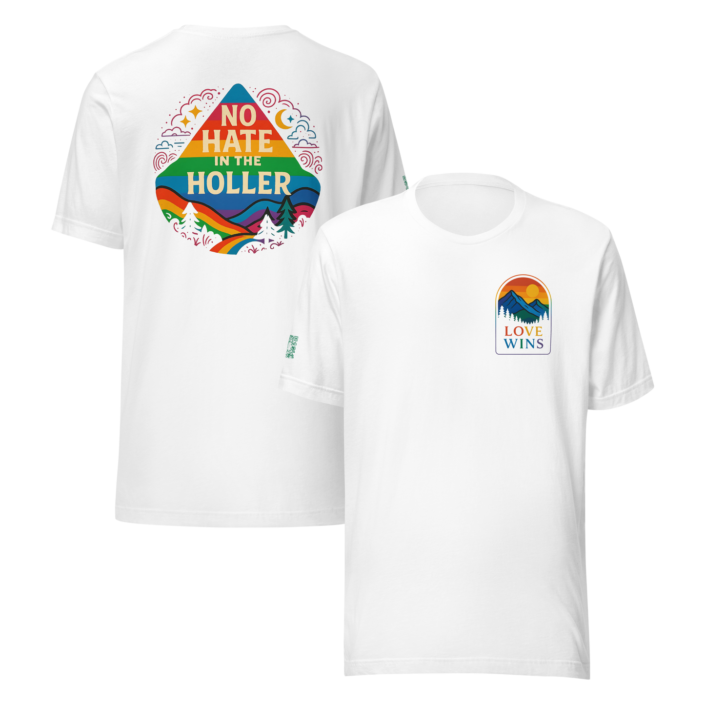No Hate in the Holler Crew Neck Tee - Rainbow Mountain LGBTQ+ Pride Design