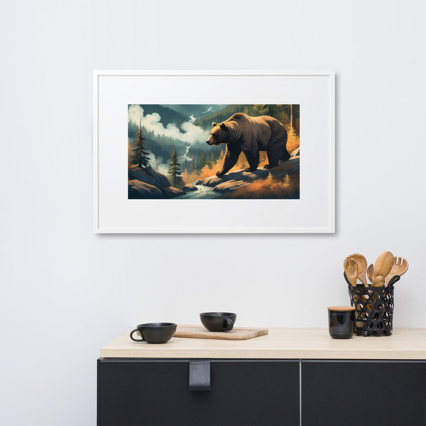 Grizzly in Mountains - Framed Poster