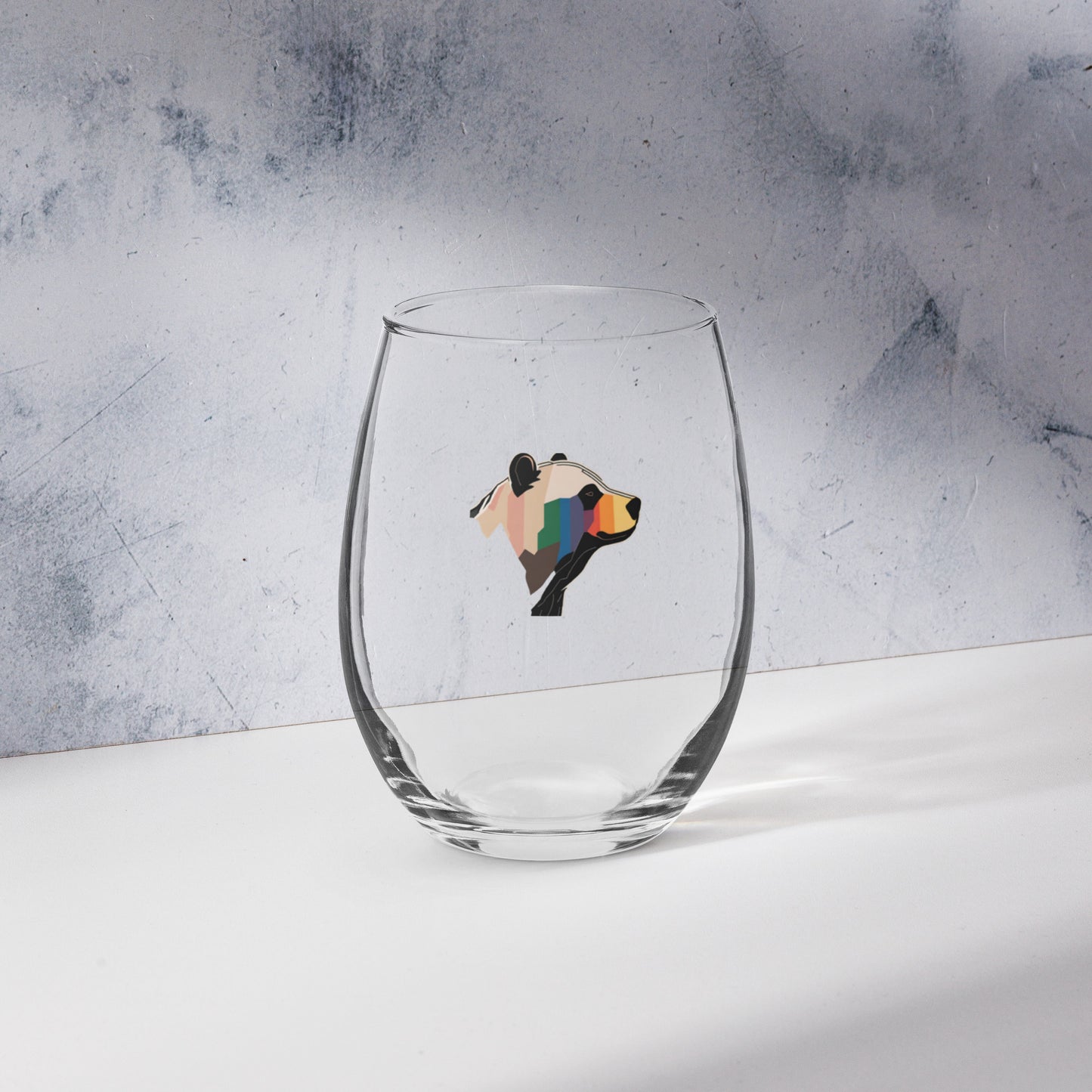 Rainbow Bear Pride Stemless Wine Glass