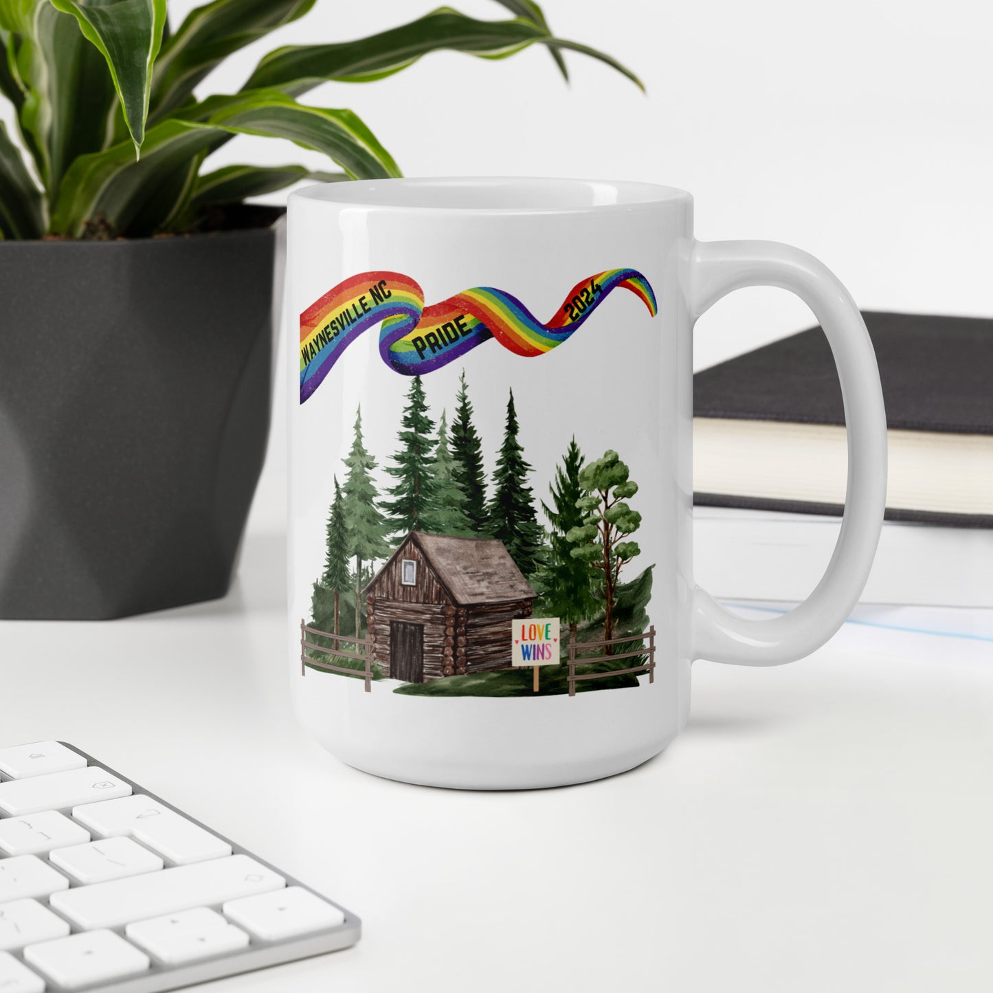 Mountain Cabin Pride Mug (White): Exclusive Design for Waynesville's 1st Annual Pride Event