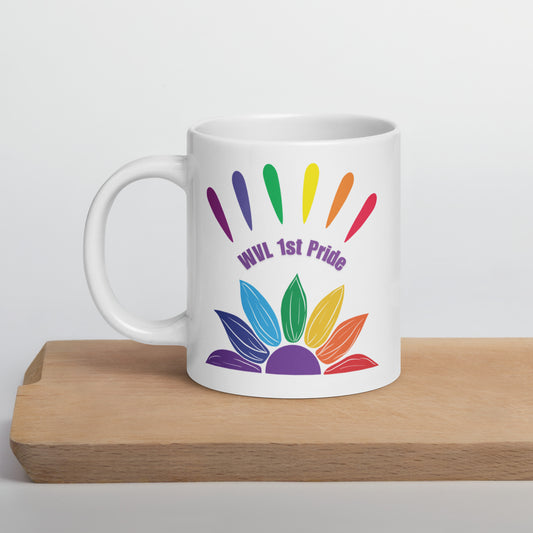 Rainbow Pride Flower Mug (White): Exclusive Design for Waynesville's 1st Annual Pride Event