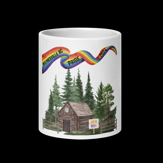Mountain Cabin Pride Mug (White): Exclusive Design for Waynesville's 1st Annual Pride Event
